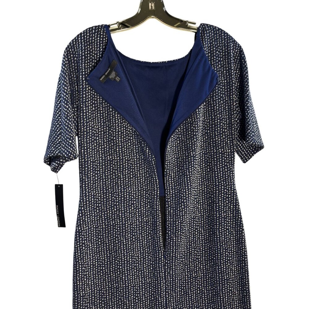 Maggy London Navy & White Polka Dot Short Sleeve Sheath Dress Size 12 Polyester - Picture 3 of 9